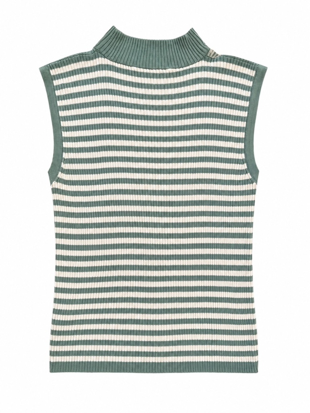 Green Sleeveless Ribbed Mock Turtleneck Top